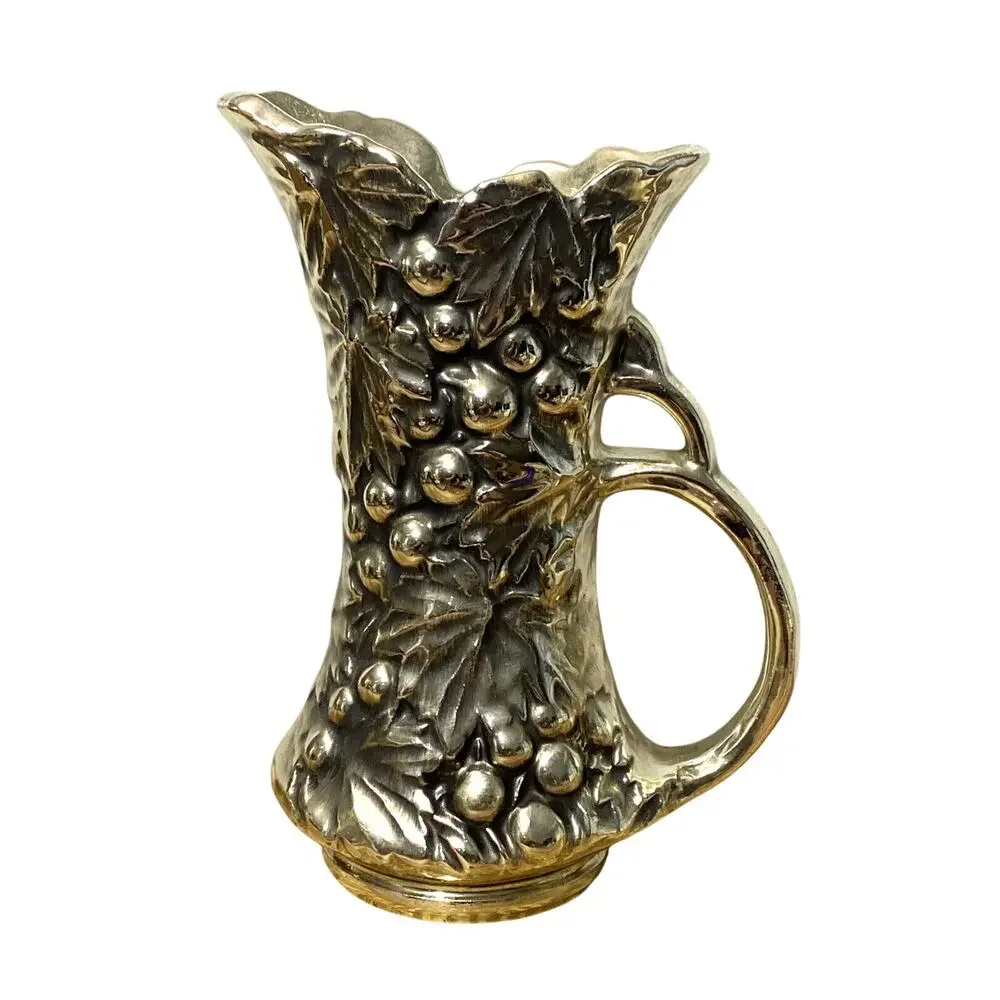Vintage McCoy Pottery 616 Grape Pitcher Black Gold 9.5